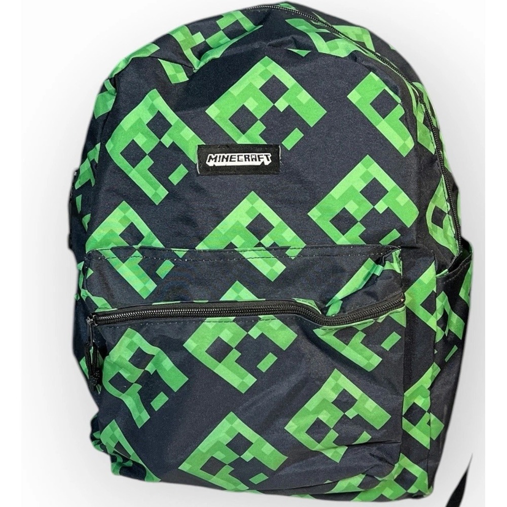 Minecraft Creeper School Backpack Book Bag 17" Green & Black‎ School Bag
